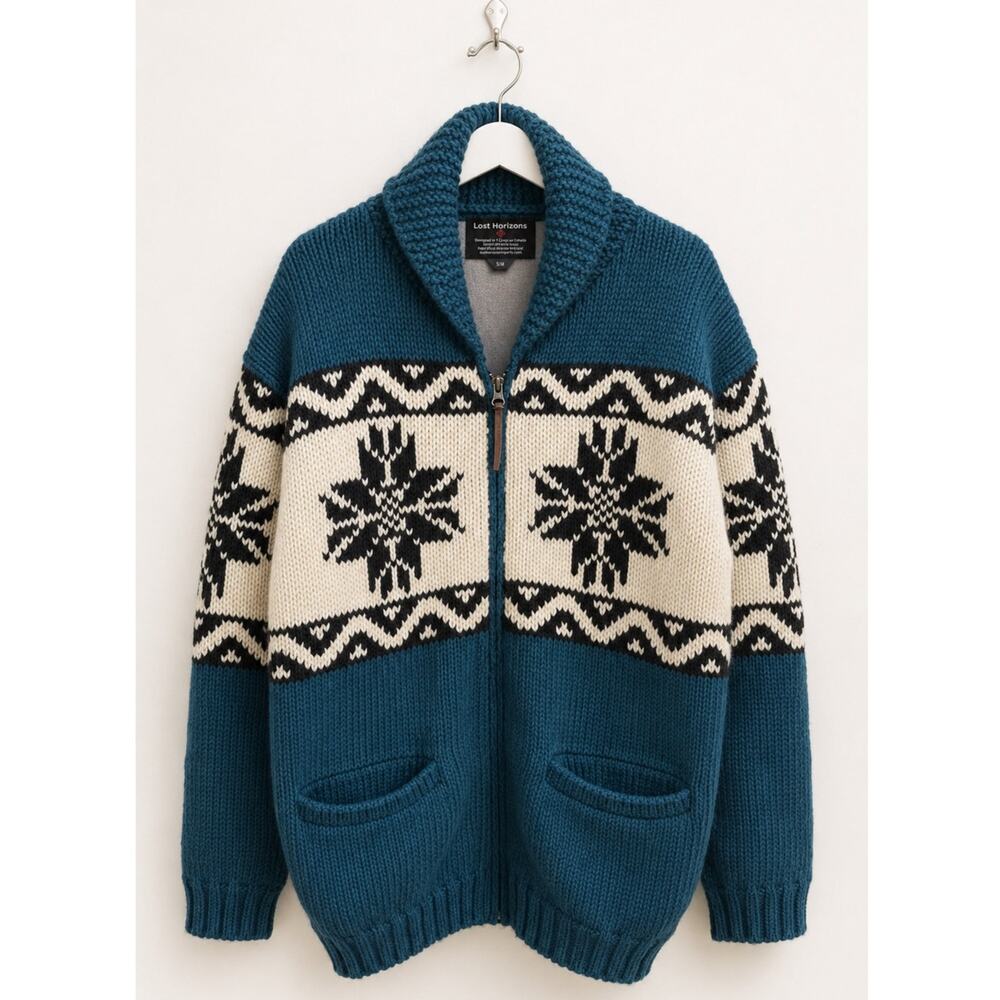 Lost Horizons Handcrafted Wool Nordic Zip Cardigan Sweater Jacket | Size S/M